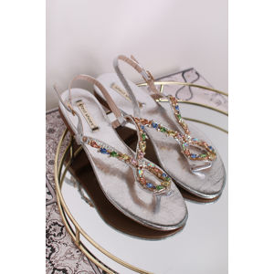 Stříbrné sandály s ozdobnými kamínky Londa