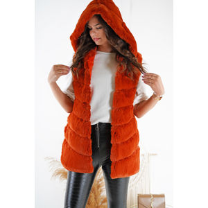 Oranžová kožešinová vesta s kapucí Brianna