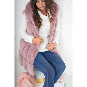 Růžová kožešinová vesta s kapucí Babette