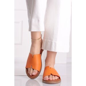 Oranžové kožené pantofle 1-27135-20
