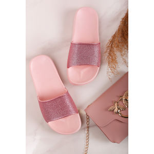Světle růžové třpytivé gumové pantofle Tora