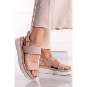 Světle růžové kožené pohodlné sandály na platformě 8-88705