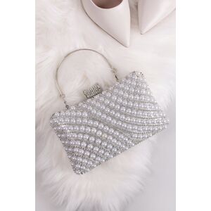 Stříbrná společenská kabelka s perlami Aretha