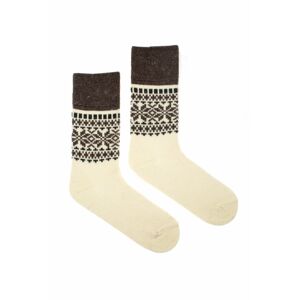 Béžové vlněné ponožky s hnědo-černým vzorem Vlnáč Dvouvločka