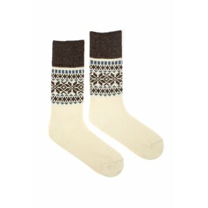 Béžové vlněné ponožky s hnědo-modrým vzorem Vlnáč Dvouvločka