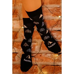 Černé vzorované ponožky Stromek v zimě