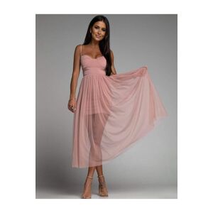 Světle růžové dlouhé tylové šaty Dalia