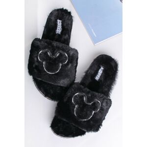 Černé kožešinové pantofle Mickey Mouse