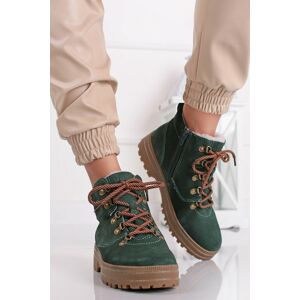 Tmavě zelené kožené kotníkové boty 8-26221