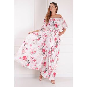 Smetanovo-růžové květované dlouhé šaty Clara