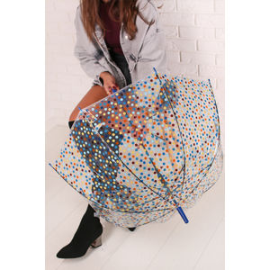 Modrý transparentní deštník Happy Dots