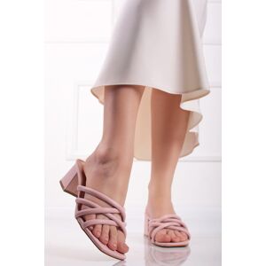 Růžové pantofle na hrubém podpatku Venesia