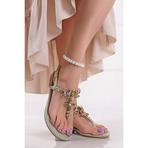 Mátové nízké sandály s ozdobnými kamínky Melanie