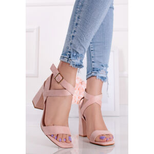 Světle růžové semišové sandály na hrubém podpatku Tanya