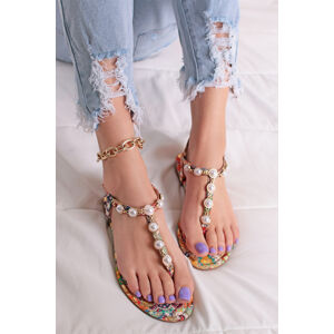 Vícebarevné nízké sandály s perlami Verma