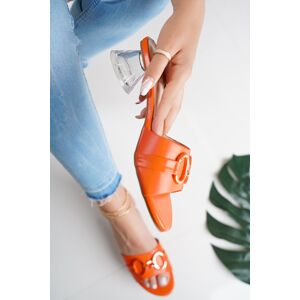 Oranžové pantofle na hrubém podpatku Selma
