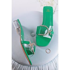 Zeleno-transparentné pantofle na nízkém podpatku Tessa