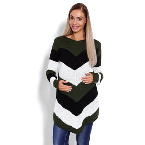 Zeleno-bílý pruhovaný těhotenský pulovr 40013C