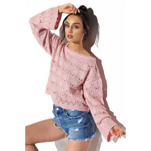 Světle růžový ažúrový pulovr LS291