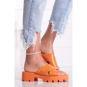 Oranžové pantofle na hrubém podpatku Pauline