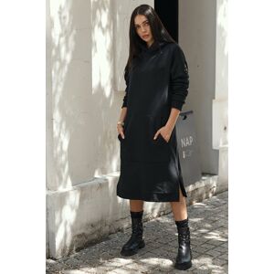 Černé mikinové midi šaty s kapucí NU375