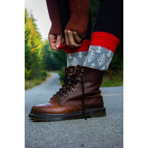 Šedo-červené ponožky s příměsí vlny Red WoolySpruce