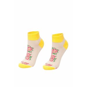 Béžovo-žluté květované kotníkové ponožky Žlutý kvítek