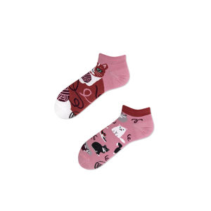 Červeno-růžové kotníkové ponožky Playful Cat Low