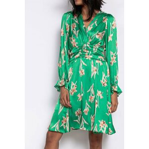 Zelené květované šaty s dlouhým rukávem Vally