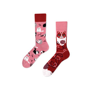 Červeno-růžové ponožky Playful Cat