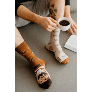 Béžovo-hnědé vzorované ponožky Kávomilovník