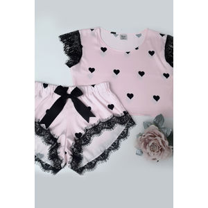 Černo-růžové vzorované pyžamo Love Crop Set
