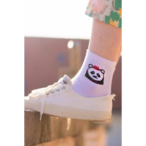 Bílé tříčtvrteční ponožky Panda žebrovaná