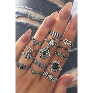 Set prstenů v stříbrno-černé barvě Vintage