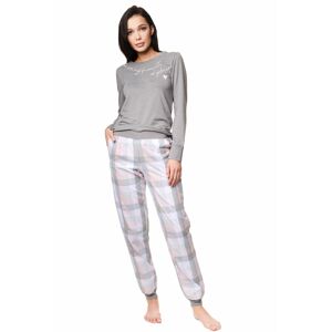 Šedý károvaný dlouhý bavlněný pyžamový set Zippo