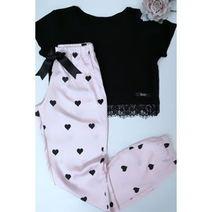 Černo-růžové vzorované dlouhé pyžamo Love Crop Top