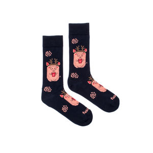 Černo-růžové ponožky Winter Pig