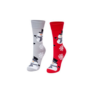 Šedo-červené vzorované ponožky Christmas snowmen