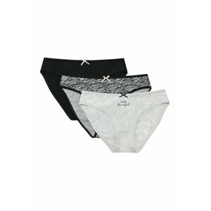Trojbalení bavlněných kalhotek Mimi - šedá + černá