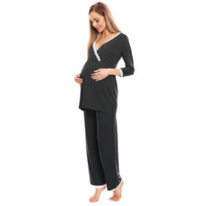 Tmavě šedý těhotenský pyžamový set 0136