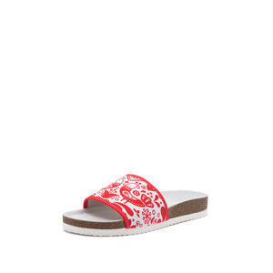 Bílo-červené kožené pantofle 109052