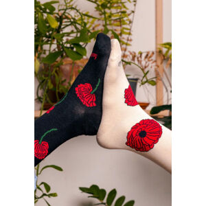 Černo-béžové květované ponožky Máky