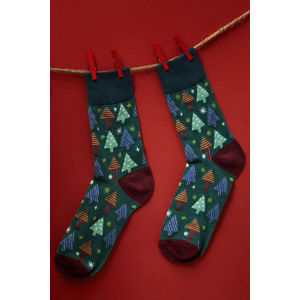 Pánské tmavě zelené vzorované ponožky Christmas Trees
