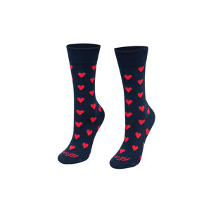 Tmavomodré vzorované ponožky Srdíčka modro-červené