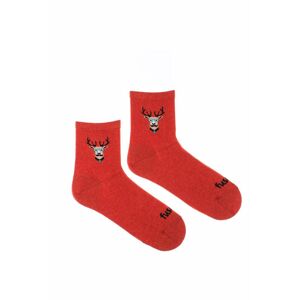 Červené tříčtvrteční ponožky Jelen žebrovaný