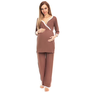 Hnědý těhotenský pyžamový set 0136