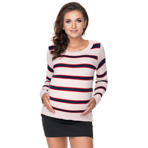 Světle růžový proužkovaný těhotenský pulovr 40044