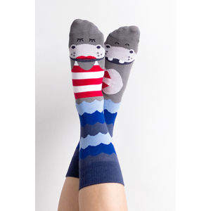 Modro-šedé ponožky Mr. and Mrs. Hippo