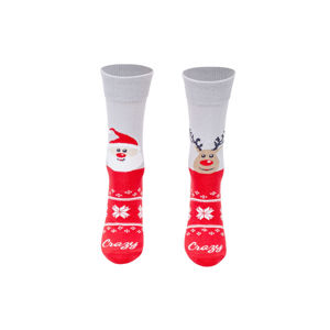 Šedo-červené vzorované ponožky Santa and reindeer