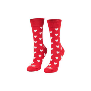 Červené vzorované ponožky Srdíčka červené dlouhé